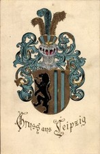 Präge Wappen Ak Leipzig in Sachsen, Meißner Löwe, Stechhelm - 11214888