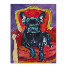 Hundeliebhaber Französische Bulldogge auf rotem Sessel Wandbild Poster Druck