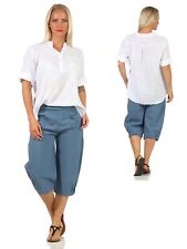 luftige Sommerhose kurz Damen - Gummibund - 100% Leinen - Caprihose - 3/4 Shorts