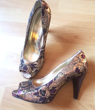 Damen Festtags Absatz Pumps gr.38 Aubergine-Gold