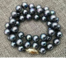 Kette- schwarze bunt leuchtende See PERLEN AAA 10mm,Edelstahl Verschluss 18 Zoll