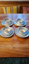 Wedgwood Florentine Turquoise Bone China – 4 Teetassen Sets, dunkelblauer Rand