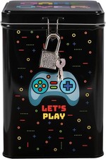 I-TOTAL® Spardose mit Vorhängeschloss Schlüssel Sparbüchse Metall Let's Play