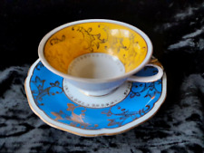 Tasse mit Untertasse Volkstedt Beyer und Bock Gelb Blau Sammeltasse