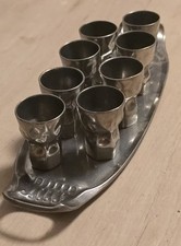 Hugo Leven Kayserzinn Likörbecher  Stamper 4442 Tablett 4441 Jugendstil  Top!