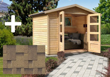 Gartenhaus Holz 19mm AMBERG 4 natur 246x246cm inkl. Schindeln +LAGERABVERAKAUF+