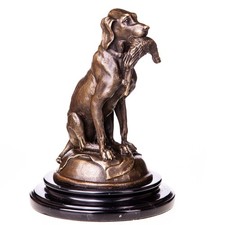 Bronzeskulptur Jagdhund auf schwarzem Marmorsockel nach Pierre-Jules Mêne