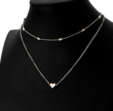 Halskette Damenkette Frauenkette Doppelkette Herz 2er Set Blogger kurz Schmuck 
