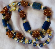 Halskette, Echte Steine, Bernstein, Lapislazuli, Glasperlen Handarbeit
