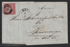 BADEN 12 Brief Wappen 9 Kr. karmin Einzelfrankatur auf sauberem Brief, 600,-€