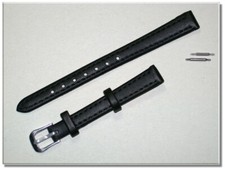 schmal echt Leder Uhrenarmband schwarz seidenmatt 10mm breit silberne Schli.1010