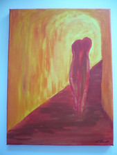 Acrylbild Menschen 40 x 30 cm Unikat handsigniert auf Leinwand  rot orange