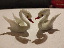 Lauscha Glasfigur 2 Schwäne Tierfigur Mundgeblasene Glaskunst, Lang 5 cm TOP