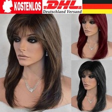 Frauen Damen natürliches mittleres Gerades Haar Perücken mit Pony volle Perücke&