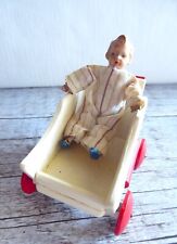 PUPPE 7,5 cm groß ANTIK  von "CACO"  mit PUPPENWAGEN aus HOLZ