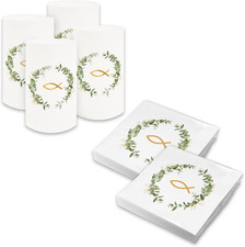 Tischdeko Set - Servietten Motiv Fisch 30 x 30cm 3-lagig 40 Stück und 6 Windlich