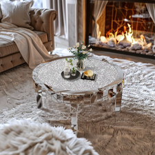 Couchtisch silber rund Beistelltisch Glas Glastisch Wohnzimmer verspiegelte 80cm