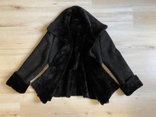 Echtpelz Lammfell Leder Jacke Mantel schwarz, Gr. M-L, Gr. 42