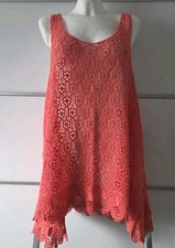 Baumwolle Spitze Tunika Bluse Top  Gr XL  BOHO IBIZA Style Korallen Rot