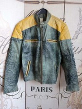 Herren Lederjacke L/ XL, 52/54 Vintage grün-gelb Motorradjacke Kunstleder