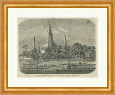 Die große Pagode in Bangkok Audienz Siam Thailand Holzstich E 26713 Gerahmt