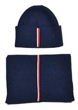 TOMMY HILFIGER - STRICKMÜTZE MÜTZE SCHAL SET SCARF BEANIE GIFT BOX - BLAU - NEU