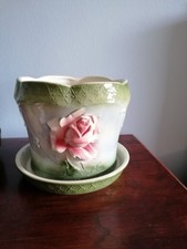 Cachepot Übertopf Jugendstil  zarte Pastellfarben Rosenmuster guter Zustand 