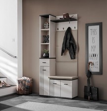 Flurgarderobe Schuhschrank Wandpaneel HUGO V mit Sitzbank und Polster