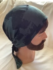 Unisex Piratentuch Bandana M-L Kopftuch dk.grün schwarz handgenäht bei Chemo neu