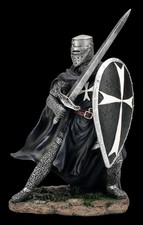 Kreuzritter Figur in Schlachtpose - Schwarze Rüstung - Veronese Mittelalter Deko