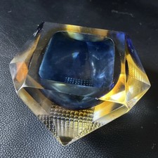 Vintage MCM Murano Flavio Poli SOMMERSO Diamant Bernstein Glas Aschenbecher 60e 