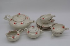 13tlg. alt Art Deco Kaffeeservice Teeservice Geschirr orange Muster Mid Century