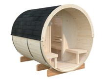 Saunafass Anita 250 / 1.3+0,7m² Gartensauna 2,20x2,50m mit Schindeln / Liegen