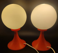2x Kugel-Tischleuchte/Nachttischlampe Orange mit Tulpenfuß 60er 70er Jahre Lampe
