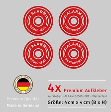4x Aufkleber Alarmgesichert Vorsicht Alarm Hinweis Waschstraßenfest UV-Beständig