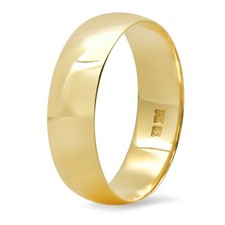 Solid 14K Gelbgold Einfarbig Ehering Kuppel Ring 6MM Größe 9 Jubiläum