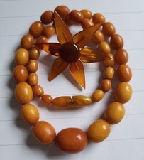 Art Deco Bernsteinkette OLIVEN Kette 18g Natur Bernstein Amber Butterscotch 