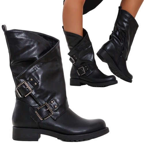 Damen stiefel niedrig biker - niedrig,