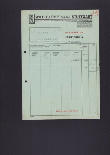 Stuttgart rechnung 1937 - stuttgart,,