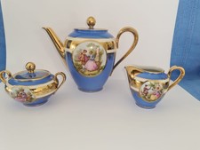 Mokka Service - 3-teilig – kobaltblau mit Golddekor & Rokoko Malerei - Vintage