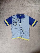 Diadora Poloshirt Vintage Sport T-Shirt Half Zip Blau Grau Gelb Kurzarm