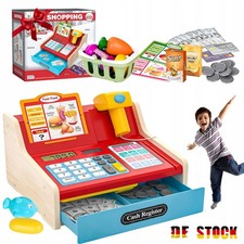 Kinder Holz Kasse mit Scanner Kaufladen Spielkasse Lebensmittel Kaufmannsladen*