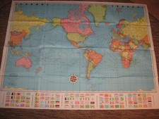 Weltkarte im Grossformat 127x87 cm 1960.Jahre,ganzer Globus