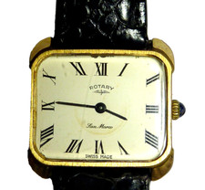 ROTARY San Marco Swiss Armbanduhr Handaufzug schwarzes Lederarmband Uhr vergolde