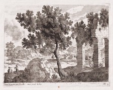 Landschaft Landscape trees travelers Bäume Kupferstich engraving Perelle 1700