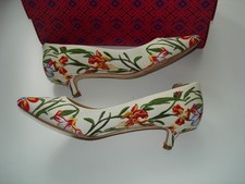 TORY BURCH Pumps "painted IRIS" Gr. 5M = EU 35 mit 4 cm Absatz weiß/bunt TOP