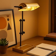 Tischleuchte Bankerlampe Schreibtischleuchte LED goldfarben verstellbar H 50 cm