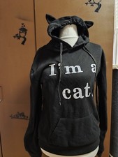 Schwarzes Sweatshirt Pulli Hoodie Cat Katze Ohren Kitty XL