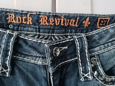 ROCK REVIVAL Angie 18 - super coole Jeans Damen, Gr. 27, Blau, Stretch, Strass