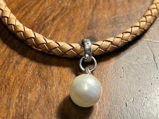 Thomas Sabo Lederkette mit Charmträger & Perlenanhänger, 925er Silber, 43 cm